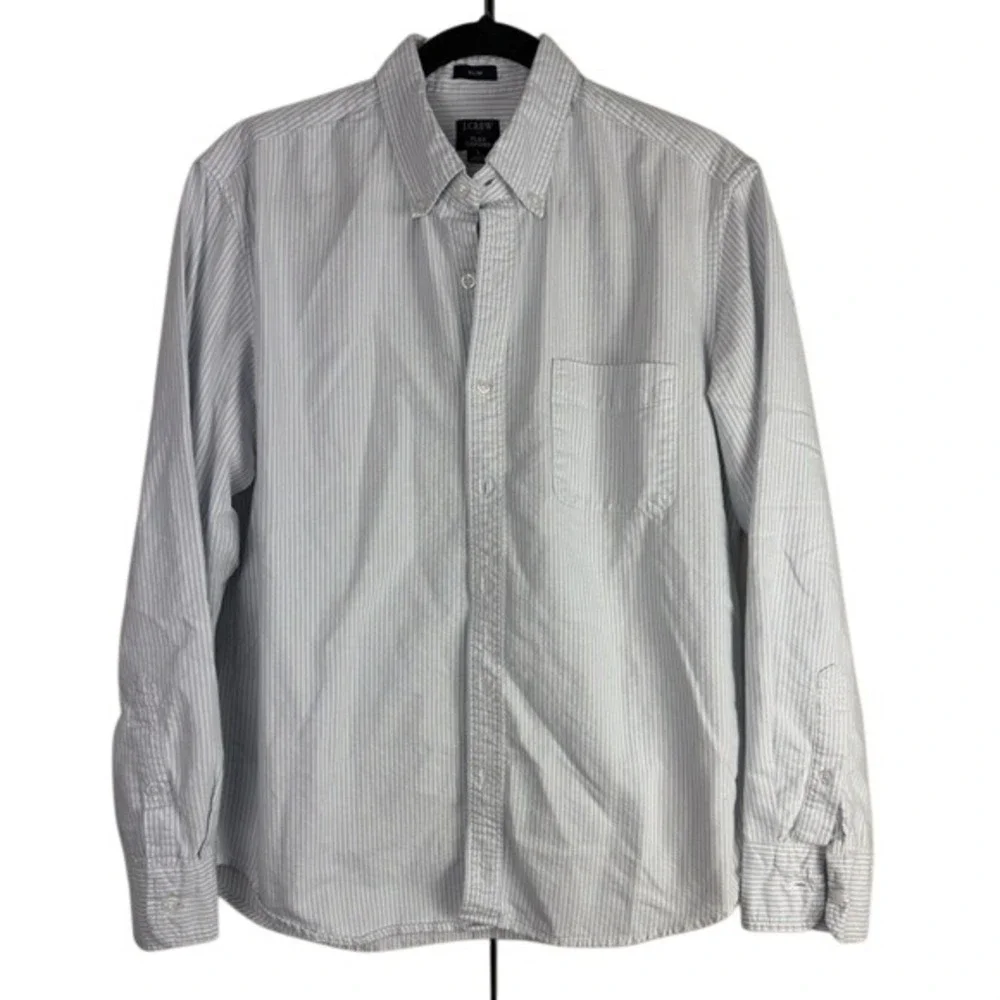 J.Crew Flex Oxford Slim Fit Pinstripe Button Down Shirt Mens Large‎